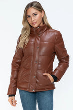 YMI Pocketed Zip Up Turtleneck Puffer Jacket Brandy