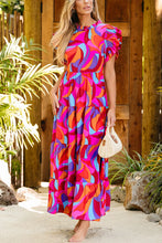 Full Size Printed Ruffled Mock Neck Tiered Dress Multicolor