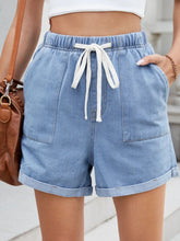 Drawstring Wash Denim Shorts Light Blue