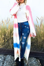 Multi gradation dye maxi cardigan with tie-dye pattern and fringe details