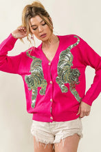 BiBi Front Tiger Sequin Patch V-neck Sweater Cardigan