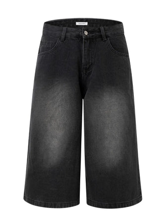 Men's Washed Denim Bermuda Shorts Black