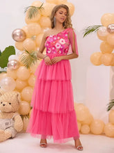 Embroidered Layered Single Shoulder Midi Dress Cocktail Dress