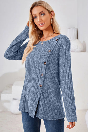 Round Neck Long Sleeve T-Shirt Dusty Blue