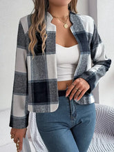 Plaid Open Front Long Sleeve Jacket Woman Outerwear