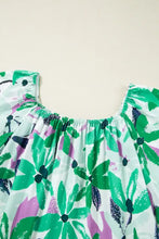 Floral Print Shirred Square Neck Loose Fit Mini Dress Casual Dresses