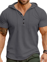 Men's Full Size Casual Hooded Henley T-Shirt Plus Size Dark Gray Mens Tops