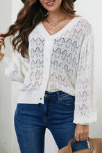 Openwork V-Neck Cardigan White