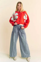 Davi & Dani Flower Contrast Round Neck Long Sleeve Cardigan Woman Outerwear