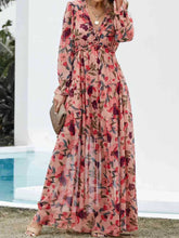 Frill Printed V-Neck Flounce Sleeve Dress Burnt Coral