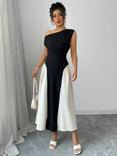 Contrast Single Shoulder Midi Dress Casual Dresses