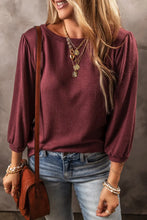 Round Neck Puff Sleeve T-Shirt Wine