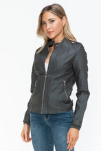Snobbish PU Leather Biker Jacket with Side Zip Pockets Woman Outerwear