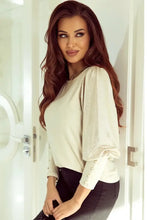 Buttoned Cuffs Shiny Puff Sleeves Top Woman Blouses