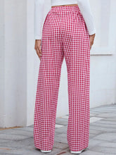 Red and white gingham check plaid wide leg casual pants with a comfortable loose fit for everyday wear
