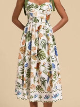 Tropical Print Tie-Shoulder Sweetheart Neck Midi Dress