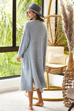 Gray Bibi slit open longline cardigan with side slits and wide-brimmed hat