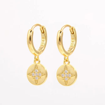 925 Sterling Silver Inlaid Zircon Earrings Gold One Size