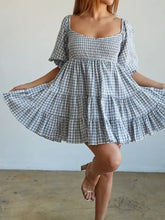 Ruffled Hem Plaid Half Sleeve Mini Dress Casual Dresses