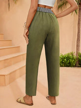 Olive green casual wide leg pants with patterned elastic waistband for comfortable everyday wear