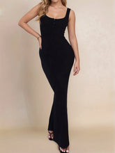 Devine Side Slit Wide Strap Maxi Dress Black