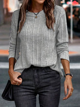Round Neck Long Sleeve T-Shirt Dark Gray Woman T Shirts