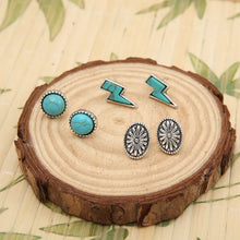 3 Piece Artificial Turquoise Stud Earrings Silver One Size