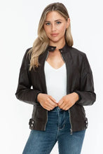 Snobbish Faux Leather Biker Jacket with Side Zip Pockets Woman Outerwear