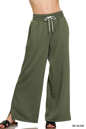 Zenana Scuba Drawstring Pants DK OLIVE