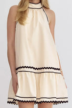 Stripe Ric Rac Trim Sleeveless Mini Dress Beige