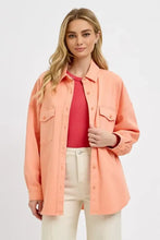 RISEN Full Size Button Down Long Sleeve Denim Shacket with Chest Pockets Plus Size Woman Outerwear