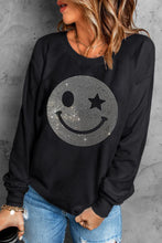 Rhinestone Smile Long Sleeve Sweatshirt Black