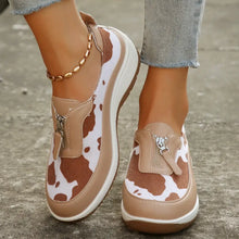 Round Toe Platform Wedge Sneakers with Zip Leopard Brown Woman Sneakers