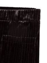 Black high-waisted wide-leg pants in corduroy with plush ribbed texture and visible waistband stitching