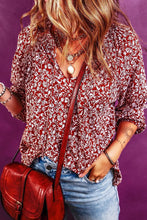 Printed Tie Neck Balloon Sleeve Blouse Cerise Woman Blouses