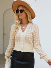 Houndstooth Button Up Long Sleeve Cardigan Tan One Size Woman Outerwear