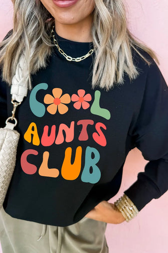 Letter Graphic Round Neck Long Sleeve Sweatshirt Black