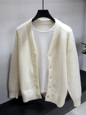 Men's Plus Size Button Up Long Sleeve Cardigan Ivory