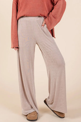 Mittoshop Elastic Waist Pants with Side Pockets Dust Storm
