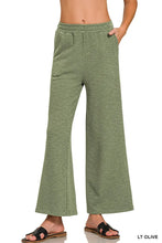 Light olive zenana cotton slub wide leg pants with soft textured fabric and elastic waistband for comfortable wear