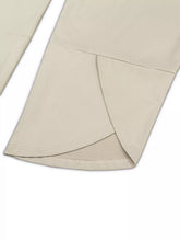 Beige plus size relaxed fit casual pants with subtle folded hem and precise stitching for comfortable wear