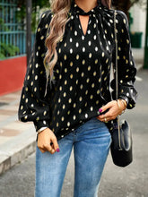 Devine Mock Neck Cutout Lantern Sleeve Blouse Black Woman Blouses