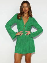 Tied Plunge Flare Sleeve Mini Dress Green
