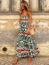 Smocked Printed Square Neck Sleeveless Dress White Woman Maxi Dress