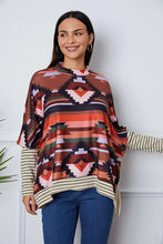 Geometric Striped Splicing Round Neck Blouse Multicolor Woman Blouses