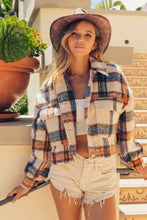 BiBi Brushed Plaid Crop Jacket with Pockets Ivory Multi Woman Outerwear