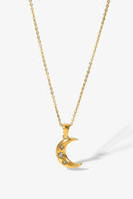 18K Gold Plated Inlaid Zircon Moon Pendant Necklace Gold One Size Necklaces