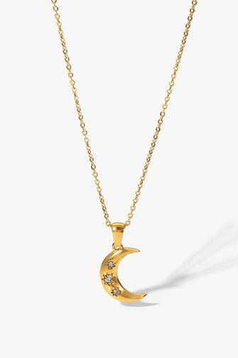 18K Gold Plated Inlaid Zircon Moon Pendant Necklace Gold One Size