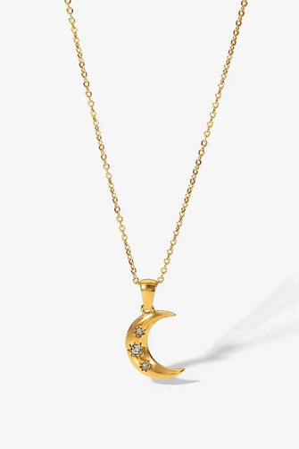 18K Gold Plated Inlaid Zircon Moon Pendant Necklace Gold One Size Necklaces
