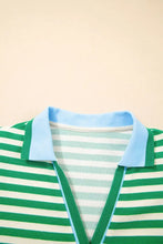 Stripe Print Contrast Collar Split Neck Flutter Sleeve Dress Woman Dress